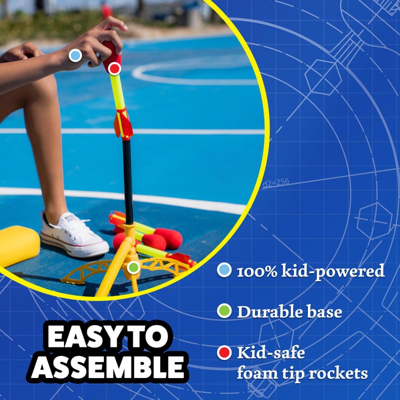 Stomp Rocket Ultra LED Rocket Launcher for Kids, 4 LED Foam Tipped Rockets - Fun Backyard & Outdoor Kids Toys Gifts for Boys & Girls - Toy Foam Blaster Set - Multi-Player Adjustable Launch Stand - Image 5